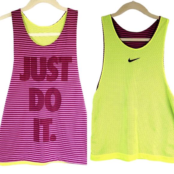 Nike Reversible Racerback Tank Athletic Top XS Pink Yellow Swoosh Graphoc - Picture 1 of 6